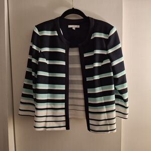 Studio One New York Women's Chic Striped Blazer - Navy, White, Green
